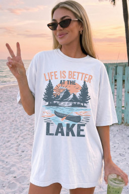 White LIFE IS BETTER AT THE LAKE Graphic Tunic T Shirt
