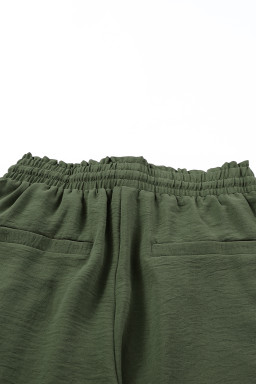 Green Solid Color Drawstring Smocked Waist Joggers
