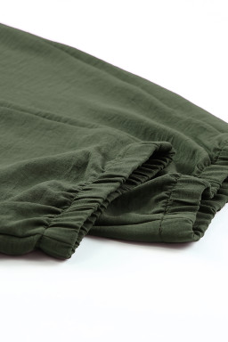 Green Solid Color Drawstring Smocked Waist Joggers