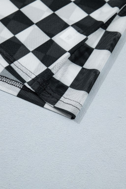 Black Sheer Checkered Print Spaghetti Straps Slim Tank Top
