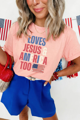 Pink LOVES JESUS & AMERICA TOO Patriotic Flag Graphic Tee