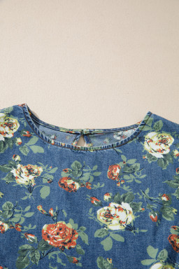 Ashleigh Blue Ruffled Short Sleeve Floral Denim Top