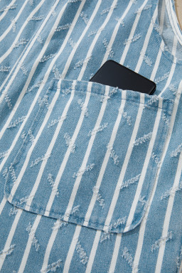 Myosotis Striped Distressed Ruffled Wide Leg Denim Overalls