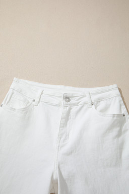 White Solid Color Loose Casual Jeans