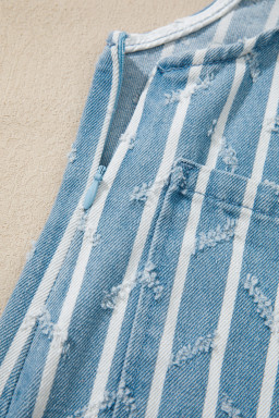Myosotis Striped Distressed Ruffled Wide Leg Denim Overalls