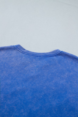 Sky Blue Patriot Star Patched Notched Neck Mineral Washed Tee