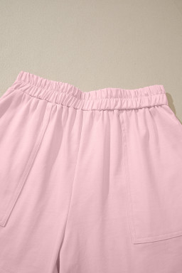 Pink Stitched Detail Loose Tank Top Cotton 2pcs Short Set