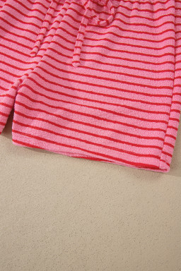 Rose Stripe Side Split Knit Tee Drawstring Shorts Set