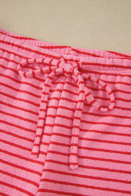 Rose Stripe Side Split Knit Tee Drawstring Shorts Set