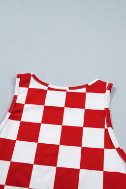 Red Checkerboard Printed Slim Tank Top