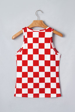 Red Checkerboard Printed Slim Tank Top