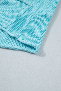 Mist Blue Solid Color Knit V Neck Button Front Sweater Vest