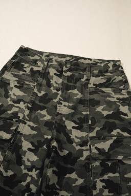 Green Camouflage Print Multi Pocketed Womens Denim Pants