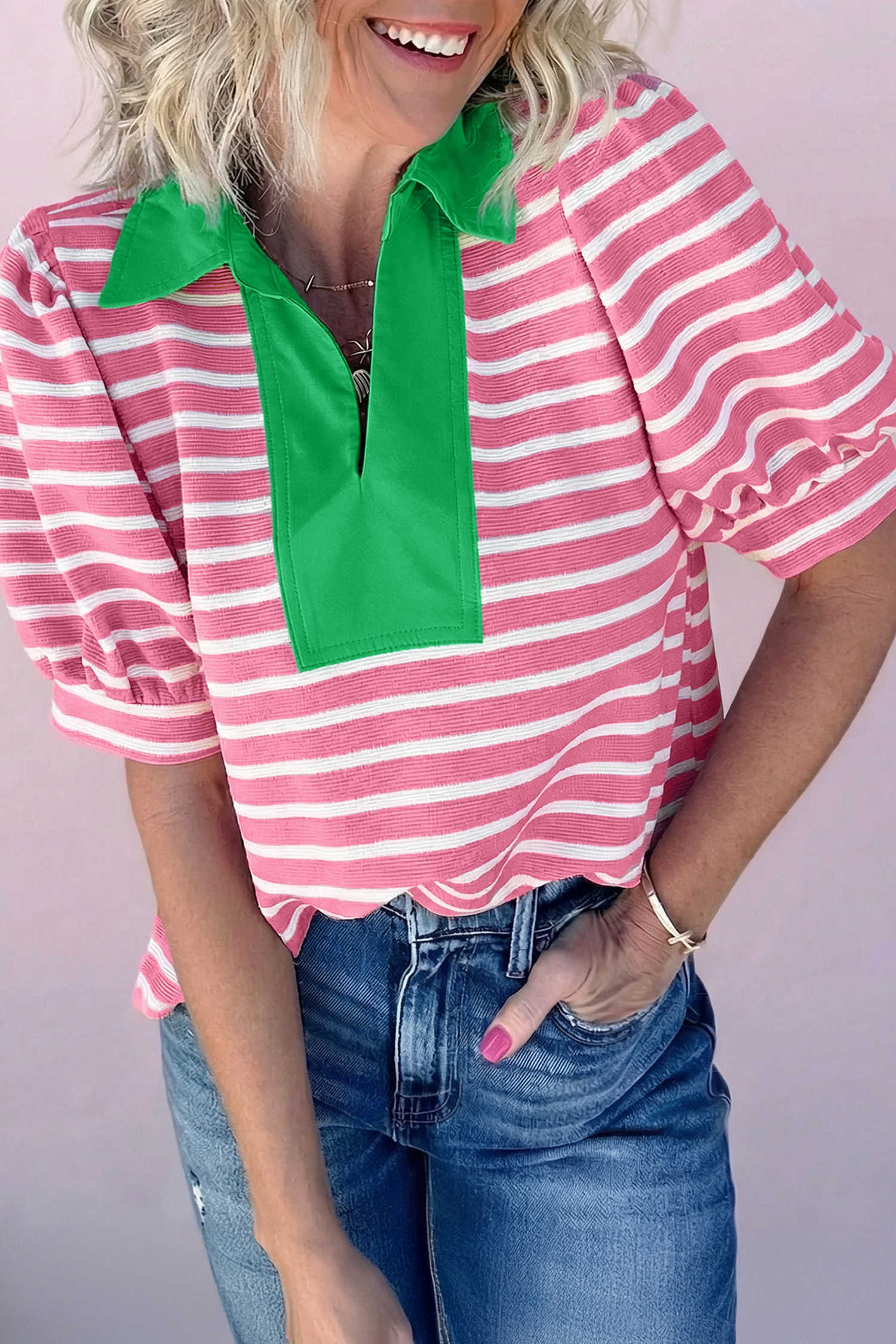 Pink Stripe Blouses & Shirts