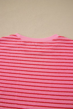 Rose Stripe Side Split Knit Tee Drawstring Shorts Set