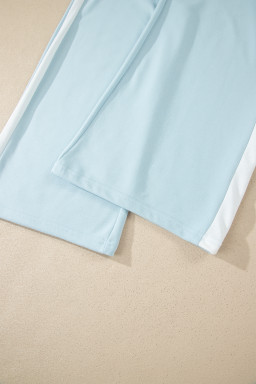 Mist Blue Contrast Trim Round Neck Pocketed Boxy Tank Top Wide Leg Pant Set