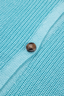 Mist Blue Solid Color Knit V Neck Button Front Sweater Vest