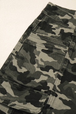 Green Camouflage Print Multi Pocketed Womens Denim Pants