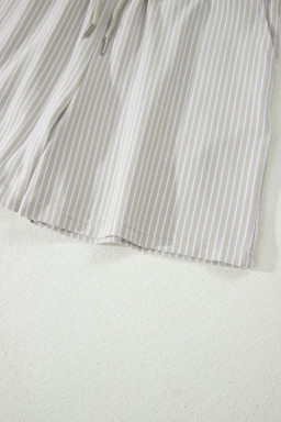 Khaki Stripe Dolman Sleeve Polo Shirt and Drawstring Shorts Set