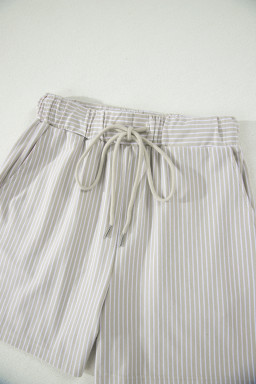 Khaki Stripe Dolman Sleeve Polo Shirt and Drawstring Shorts Set