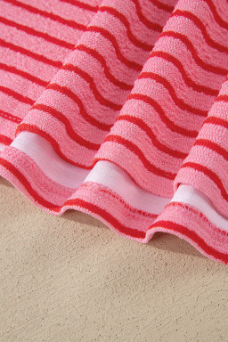 Rose Stripe Side Split Knit Tee Drawstring Shorts Set
