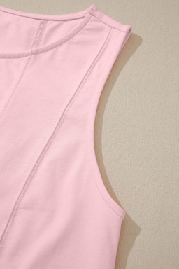 Pink Stitched Detail Loose Tank Top Cotton 2pcs Short Set