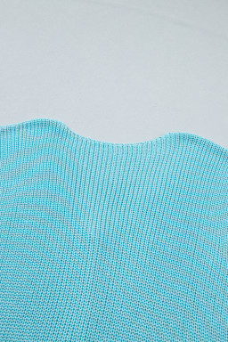 Mist Blue Solid Color Knit V Neck Button Front Sweater Vest