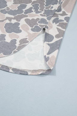 Multicolour Camouflage Print Short Sleeve Drop Shoulder Side Slit Casual Dress