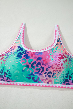 Pink Leopard Ricrac Trim Square Neck High Waist Bikinich