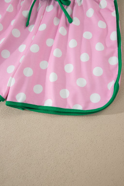 Pink Polka Dot Contrast Edge Casual Short Set
