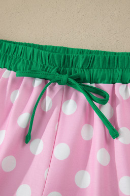 Pink Polka Dot Contrast Edge Casual Short Set