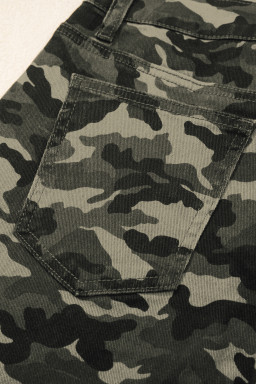 Green Camouflage Print Multi Pocketed Womens Denim Pants