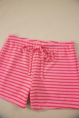 Rose Stripe Side Split Knit Tee Drawstring Shorts Set