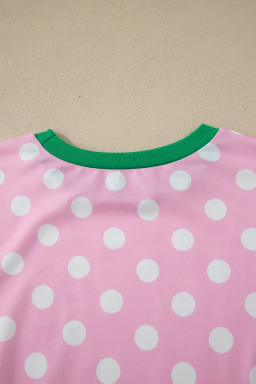 Pink Polka Dot Contrast Edge Casual Short Set