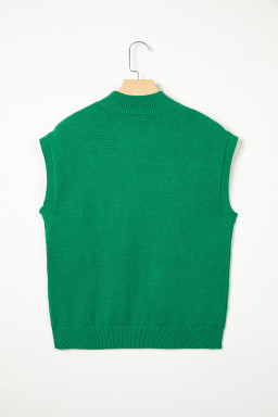 Bright Green Corded Horseshoes Ribbed Trim Mock Neck Short Sleeve Sweater