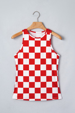 Red Checkerboard Printed Slim Tank Top