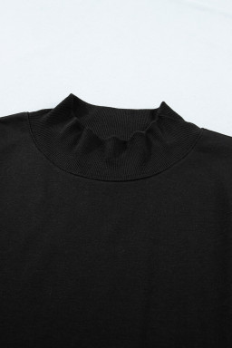 Black Solid Color High Neck Cap Sleeve Loose Top