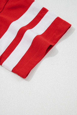 Fiery Red Varsity Striped Short Sleeve Crew Neck T Shirt
