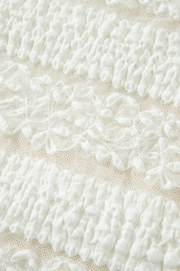 White Sheer Lace Textured Patchwork Short Sleeve Top