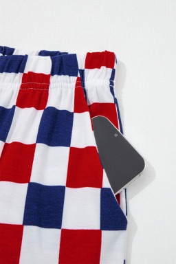 Red 2-Tone Checked Print High Waist Wide Leg Pants