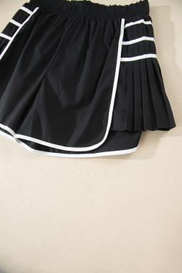 Black Contrast Trim Pleated Casual Active Shorts