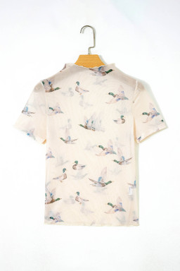 Beige Mallard Sheer Mesh Short Sleeve Top