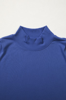 Sky Blue Solid Color High Neck Cap Sleeve Loose Top
