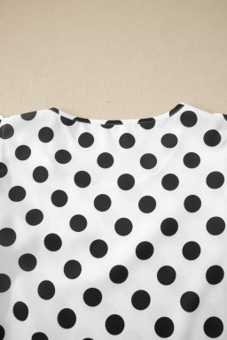 White Polka Dot Print Ruffled Short Sleeve Blouse