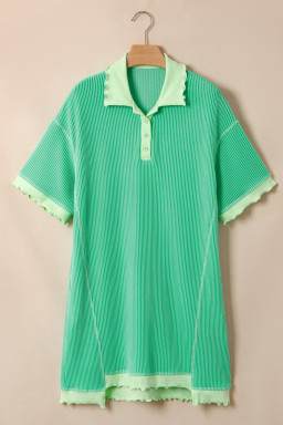 Mint Green Oversize Twist Ribbed Polo T Shirt Dress