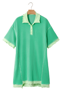 Mint Green Oversize Twist Ribbed Polo T Shirt Dress