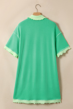 Mint Green Oversize Twist Ribbed Polo T Shirt Dress