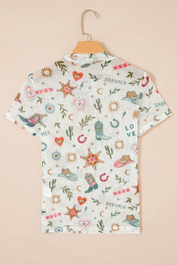 White LOVE WILD DREAMER Western Print Sheer Mesh Top