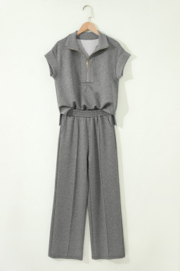 Gray Half Zip Polo Tee Casual Pant Set