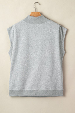 Light Grey Solid Color High Neck Cap Sleeve Loose Top